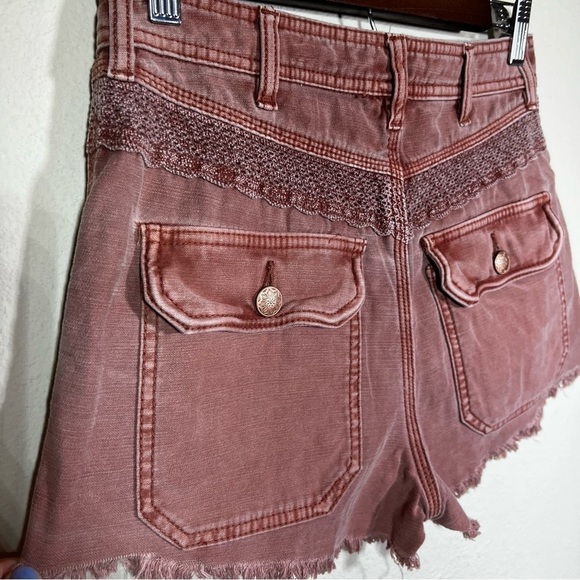 Free People Rust High Waist Great Expectations Lace Cutout Shorts Size 2 - Picture 5 of 9